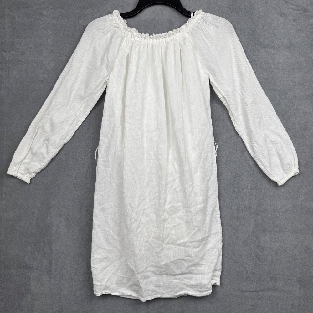 MICHAEL Michael Kors White Cotton Off Shoulder Smocked Long Sleeve Dress XS